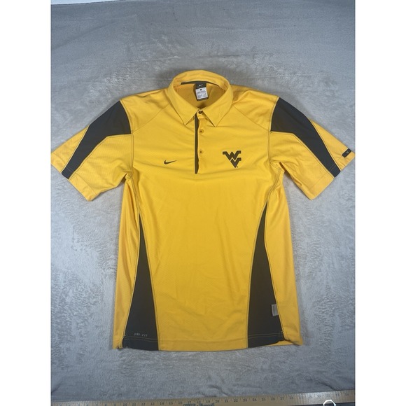 NIKE DRI‎ FIT WEST VIRGINIA MOUNTAINEERS WVU FOOTBALL TEAM ISSUED POLO YELLOW S - Picture 1 of 11
